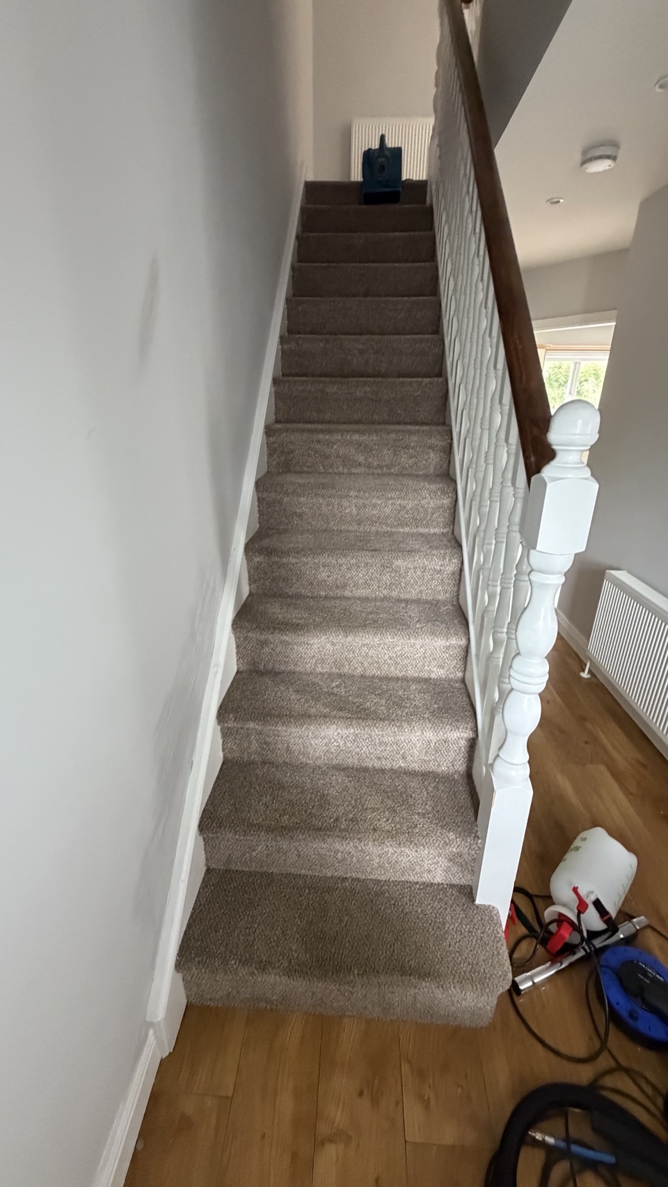 Carpeted stairs photographed during a real Pureline carpet cleaning service in Mallow